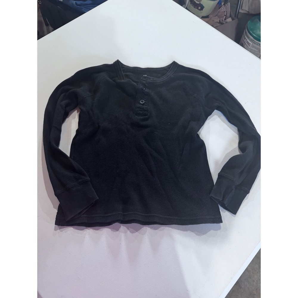 Gap Kids Black Waffle Knit Henley Long Sleeve Shirt Size Medium M Thermal Top